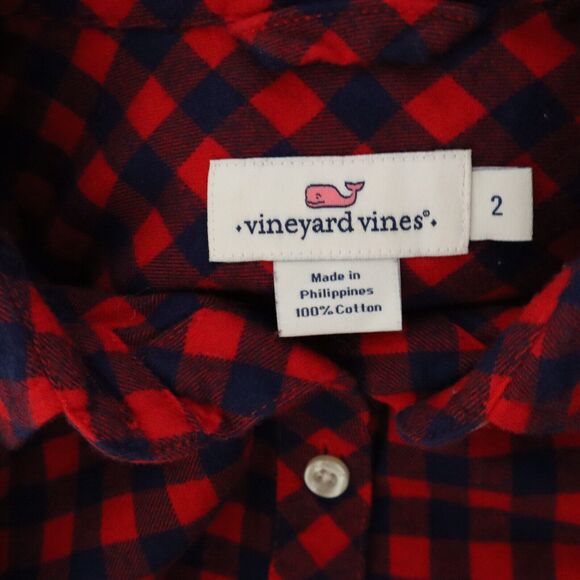 Vineyard Vines Flannel Blue & Red Check Long Sleeve Button Front Top Size 2 - Picture 4 of 4